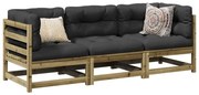 vidaXL 3 pcs conjunto sofás de jardim c/ almofadões pinho impregnado