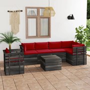 7 pcs conjunto lounge de paletes com almofadões pinho maciço