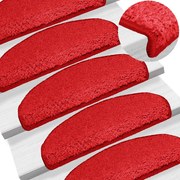 vidaXL Tapetes de escada 15 peças 65x21x4 cm vermelho semicircular grande