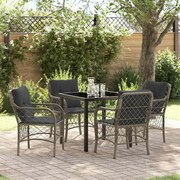 vidaXL Conjunto de Jantar de Jardim de 5 Peças com Almofadas Cinza Rattan Poliéster