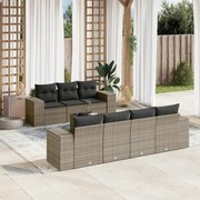 vidaXL 8 pcs conjunto sofás de jardim c/ almofadões vime PE cinzento