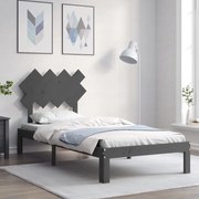 Estrutura cama de solteiro c/ cabeceira madeira maciça cinzento