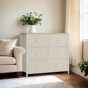 Cómoda com 6 gavetas em tecido 30 x 56 x 93 cm amarelo + branco creme