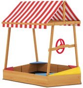 AIYAPLAY Caixa de Areia para Crianças em Forma de Barco com Toldo e Assentos Caixa de Areia para Exterior 133x101x141 cm Madeira