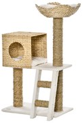 PawHut Arranhador para Gatos Arranhador para Gatos com Cama Superior Caverna 2 Almofadas 2 Postes Escada 57x37x100,5cm Bege | Aosom Portugal