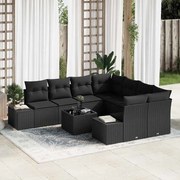 vidaXL Conjunto de Sofá de Jardim com almofada 9 pcs Preto vime PE