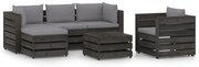 6 pcs conj. lounge jardim + almofadões madeira impreg. cinzento