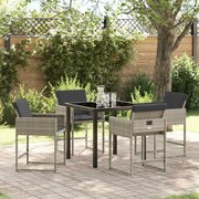 vidaXL Mesa de Jantar para Jardim com 5 Peças e Almofadas Cinza Claro em Polirattan