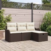 vidaXL Sofá de Jardim Modular 4 Peças com Almofadas em Rattan Sintético Marrom