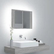 vidaXL Armário espelhado c/ LEDs derivados de madeira cinzento sonoma
