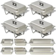 vidaXL Conjunto de rechauds 4 pcs aço inoxidável