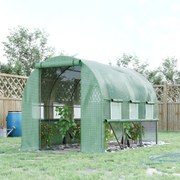 Estufa de jardim tipo túnel, com 6 m², 6 janelas, porta enrolável, lona de PE e estrutura em aço galvanizado verde