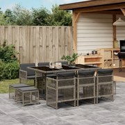 vidaXL 11 pcs conjunto jantar p/ jardim c/ almofadões vime PE cinzento