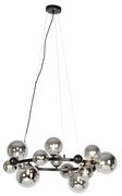 Candeeiro suspenso Art Déco preto com vidro fumê 12 luzes - David Art Deco