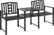 Outsunny Banco de Jardim Moderno 2 Lugares com Mesa e Furo para Guarda Sol Mobiliário de Exterior 165x56x85,5 cm Preto | Aosom Portugal