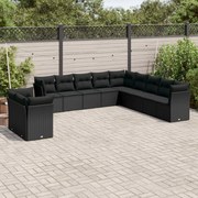 vidaXL 11 pcs conjunto sofás de jardim c/ almofadões vime PE preto