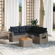 vidaXL 6 pcs conjunto sofás p/ jardim c/ almofadões vime PE cinzento
