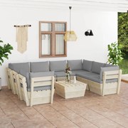 9 pcs conjunto lounge de paletes + almofadões madeira de abeto