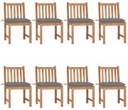 vidaXL Cadeiras de jardim 8 pcs c/ almofadões madeira de teca maciça