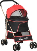 PawHut 2-em-1 Buggy para cães Trolley para cães, dobrável, 1 cesto, 1 bolsa, 82 cm x 49,5 cm x 98 cm, Vermelho | Aosom Portugal