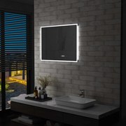 vidaXL Espelho de parede LED c/ sensor tátil e relógio p/ WC 80x60 cm