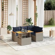 vidaXL 5 pcs conjunto sofás p/ jardim c/ almofadões vime PE cinzento