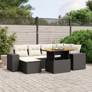 vidaXL 7 pcs conjunto de sofás p/ jardim c/ almofadões vime PE preto