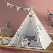 Tenda de brincar Tipi com Luzes LED 160x130x130cm branca