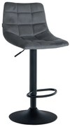 Banco de bar Jerry em veludo com estrutura preta 87-108,5 x 43 x 46,5 cm Cinzento escuro