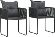 vidaXL Cadeiras de exterior 2 pcs c/ almofadões vime PE preto