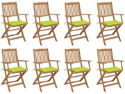 vidaXL Cadeiras de exterior dobráveis c/ almofadões 8pcs acácia maciça
