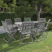 9 pcs conjunto de jantar jardim madeira acácia maciça cinzento