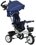 HOMCOM Triciclo para Bebés Dobrável 2 em 1 para Crianças com Toldo Dobrável Guiador Cinto de Segurança 112x50x104 cm Azul | Aosom Portugal