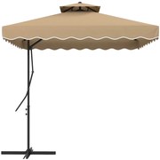 Outsunny Chapéu de Sol Jardim 25 m Excêntrico com Manivela Teto Duplo Borda Ondulada Base Cruzada Resistente UV Caqui | Aosom Portugal