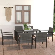 vidaXL 7 pcs conjunto de jantar para jardim vime PE cinzento