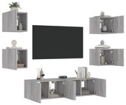 vidaXL 6 pcs móveis parede p/ TV c/ LEDs deriv. madeira cinza sonoma