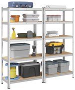 vidaXL Estantes 5 prateleiras 2 pcs derivados de madeira/aço prateado