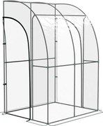 Outsunny Estufa Encostada de Jardim 2 Portas Enroláveis 143x118x212 cm Aço e Pvc Transparente | Aosom Portugal