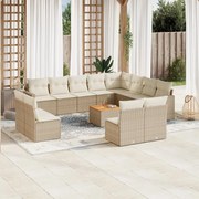 vidaXL 13 pcs conjunto de sofás p/ jardim com almofadões vime PE bege