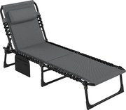 Outsunny Cadeira reclinável, espreguiçadeira acolchoada com bolso lateral, espreguiçadeira de jardim, espreguiçadeira para piscina, espreguiçadeira acolchoada, cinza | Aosom Portugal