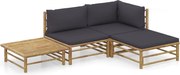 4 pcs conj. lounge jardim em bambu c/ almofadões cinza-escuro