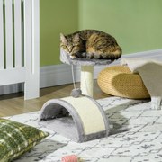 Arranhador para Gatos de 2 Níveis com Poste e Tapete de Arranhar Cama e Bola Suspensa 35,5x37x46 cm Cinza