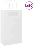 vidaXL Sacos de papel 50 unid com alças branco 21x11x36 cm
