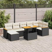 vidaXL 8 pcs conjunto sofás jardim com almofadões vime PE/acácia preto