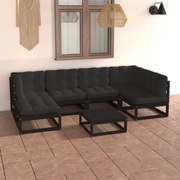 vidaXL 7 pcs conjunto lounge de jardim c/ almofadões pinho maciço