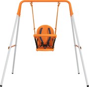 Outsunny Baloiço Infantil de Aço para Crianças dos 6 aos 36 Meses com Encosto Alto e Arnês de Segurança 122x146x122 cm Laranja | Aosom Portugal