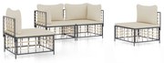 4 pcs conjunto lounge de jardim c/ almofadões vime PE antracite