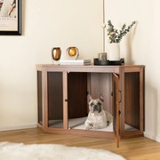 Gaiola de canto para animais de estimação com porta de rede e almofada para utilização no interior 114 x 59 x 67 cm Castanho