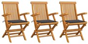 vidaXL Cadeiras de jardim c/ almofadões antracite 3 pcs teca maciça