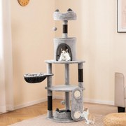Arranhador para gatos com 144 cm de altura, com postes de arranhar em sisal e plataformas Rede Cinzento